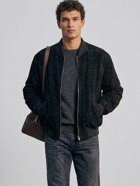 BOEING black suede aviator bomber jacket men's size L